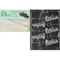 Cybrtrayd 45St25-H034 Owl Lolly Halloween Chocolate Candy Mold with 25 4.5-Inch Lollipop Sticks 